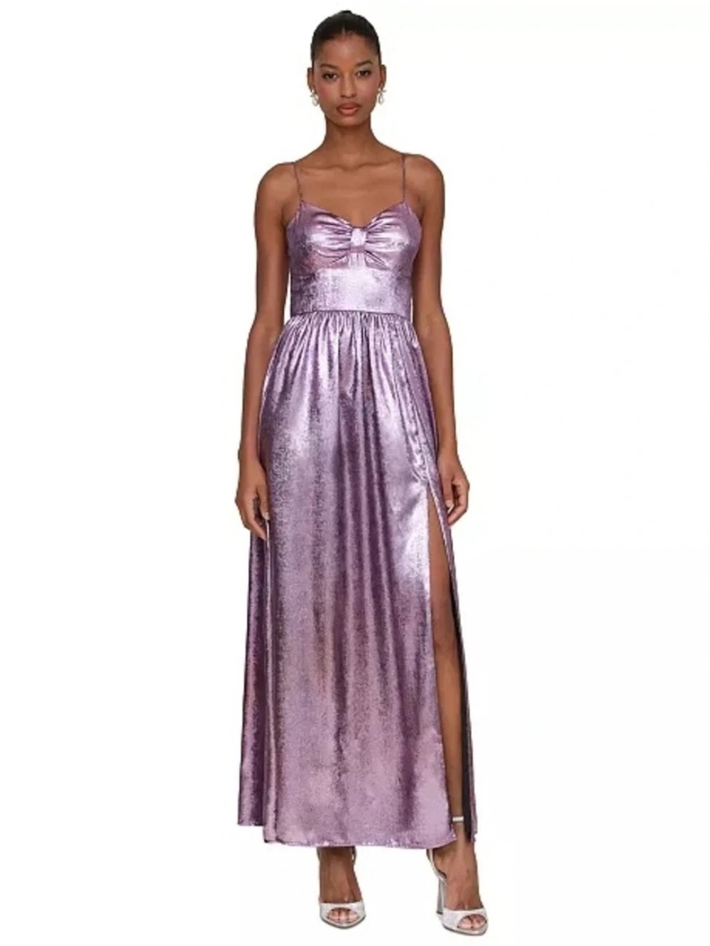 Avec Les Filles Metallic Lilac Spaghetti-Strap Maxi Dress